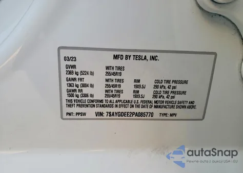 2023 Tesla Model Y from USA, damaged, VIN 7SAYGDEE2PA085770